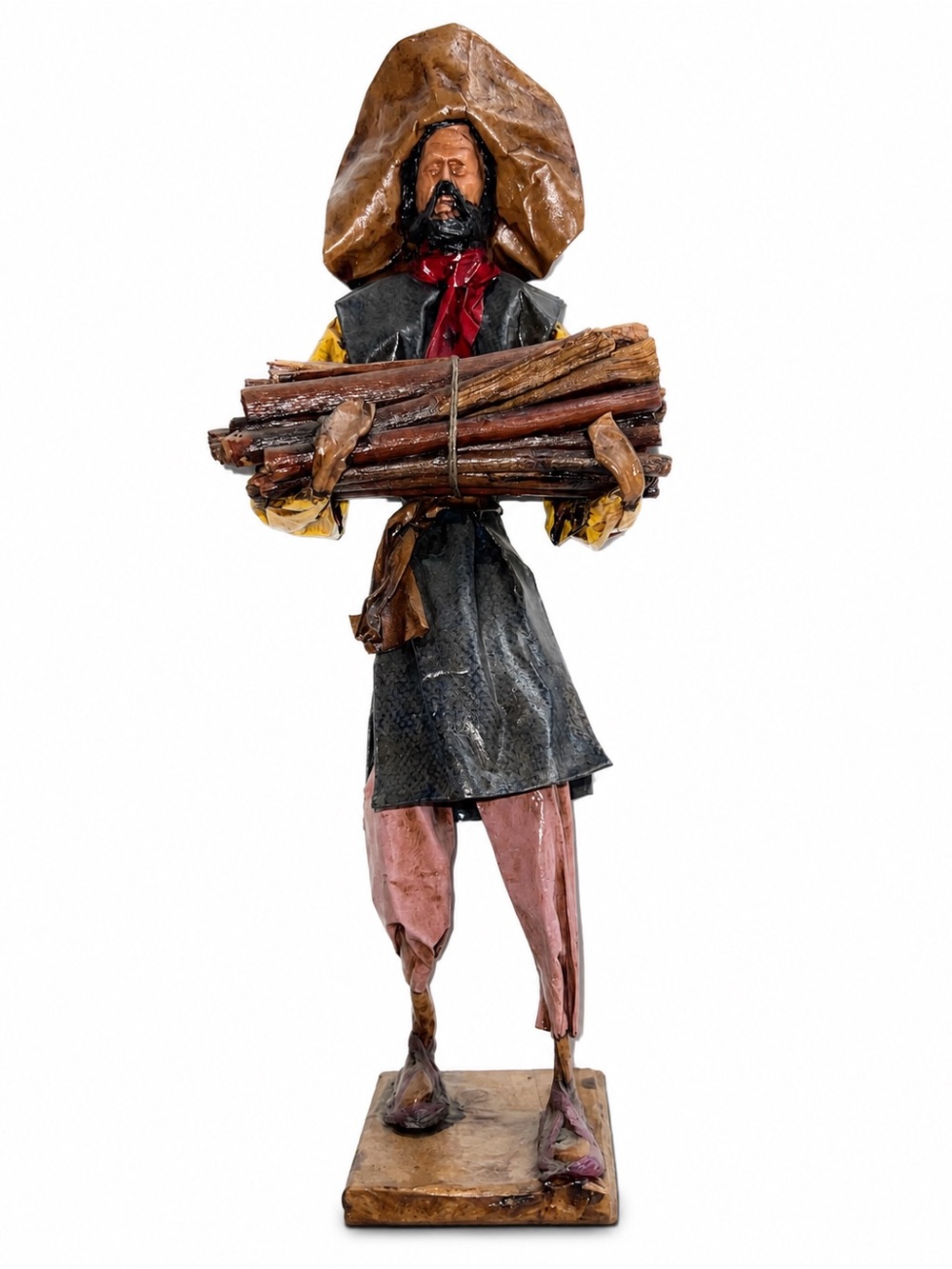 Rustic Male Woodcutter Figurine - Brown, Black, Pink